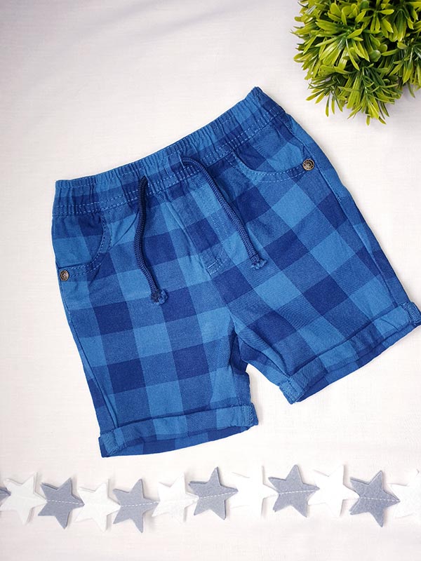 Minoti Navy and dark blue check shorts