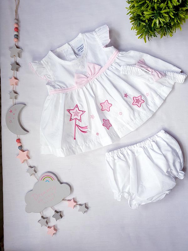 White Nursery Time 3 piece dress set