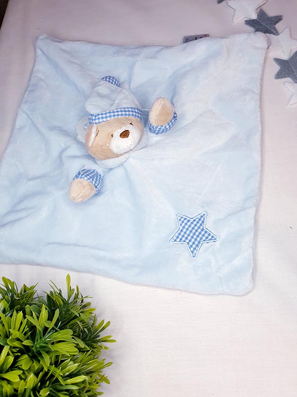 Blue teddy comforter