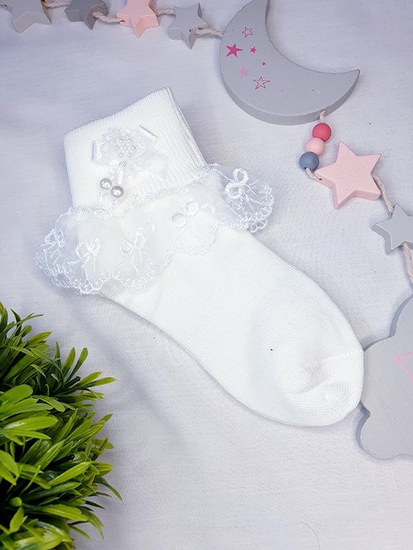 White frill socks with bow