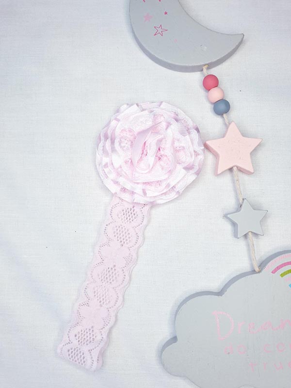 Pink lace headband with flower