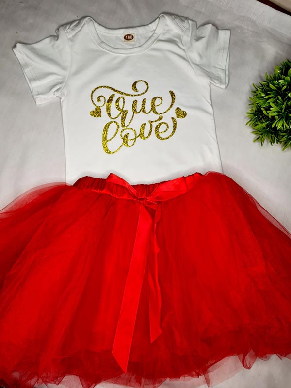 Girls bodysuit and red tulle skirt