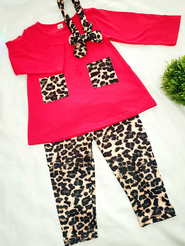 Red & leopard print top & leggings