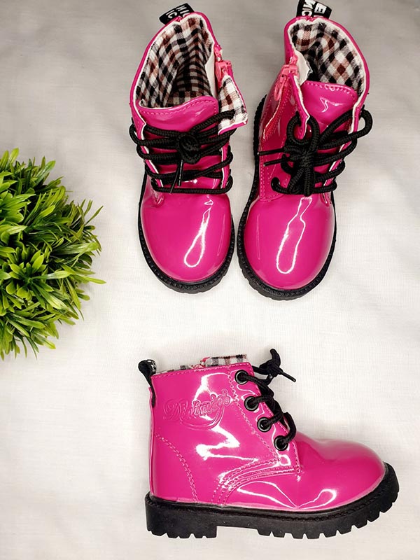 Cerise pink patent boots