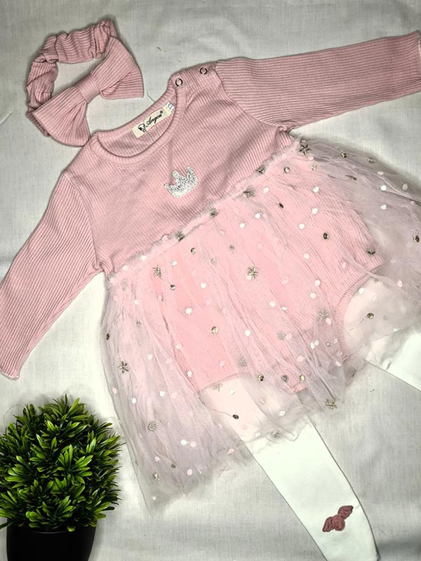 Pink princess dress with leggings & headband