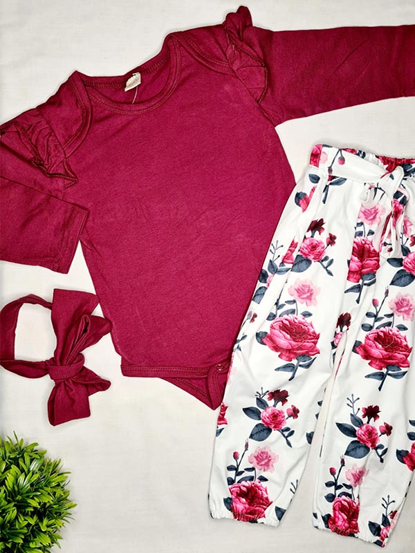 Burgundy floral 3 piece